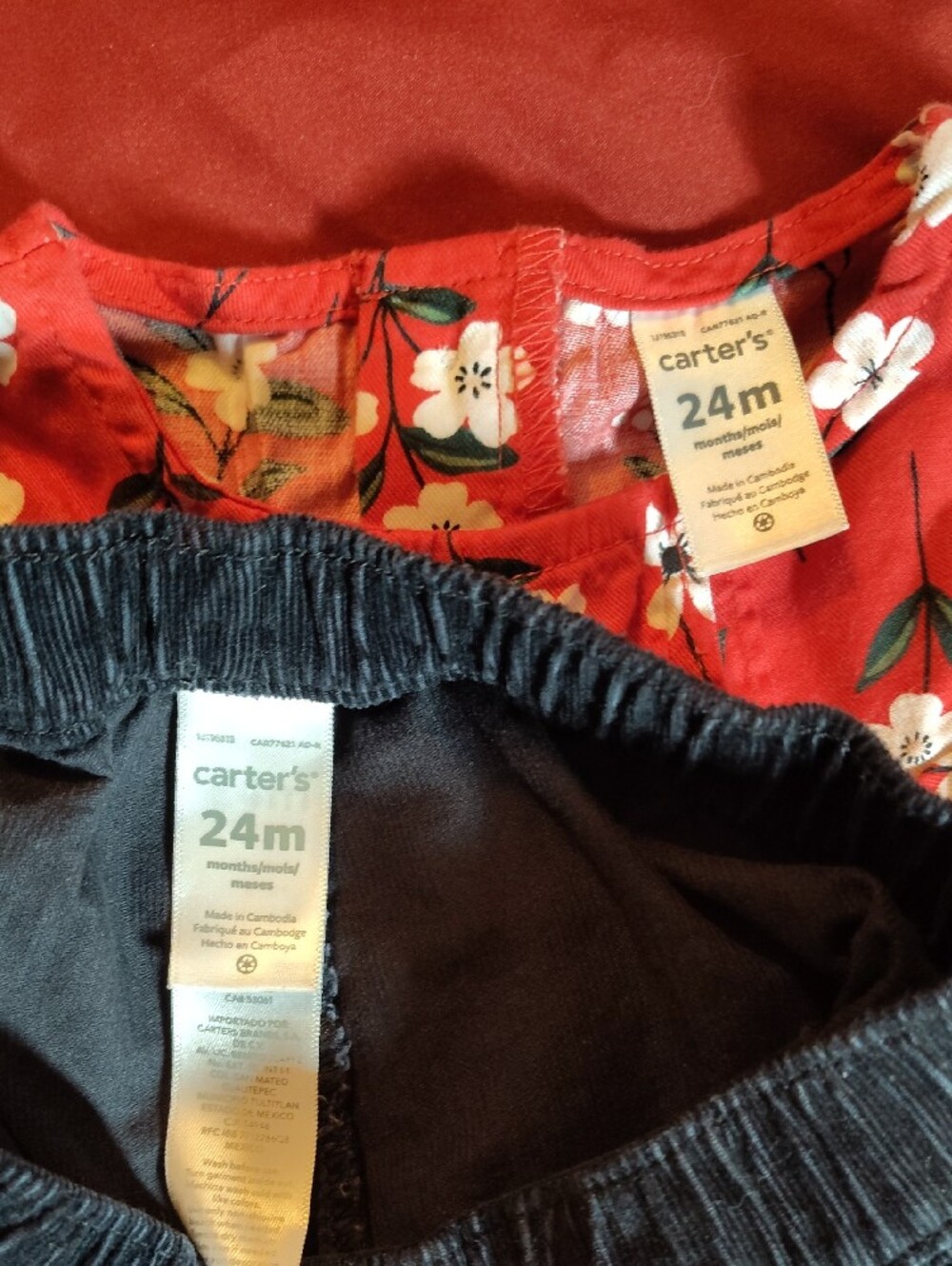 Carter's Red Floral Top with Black Knit Pants - Picture 2 of 6